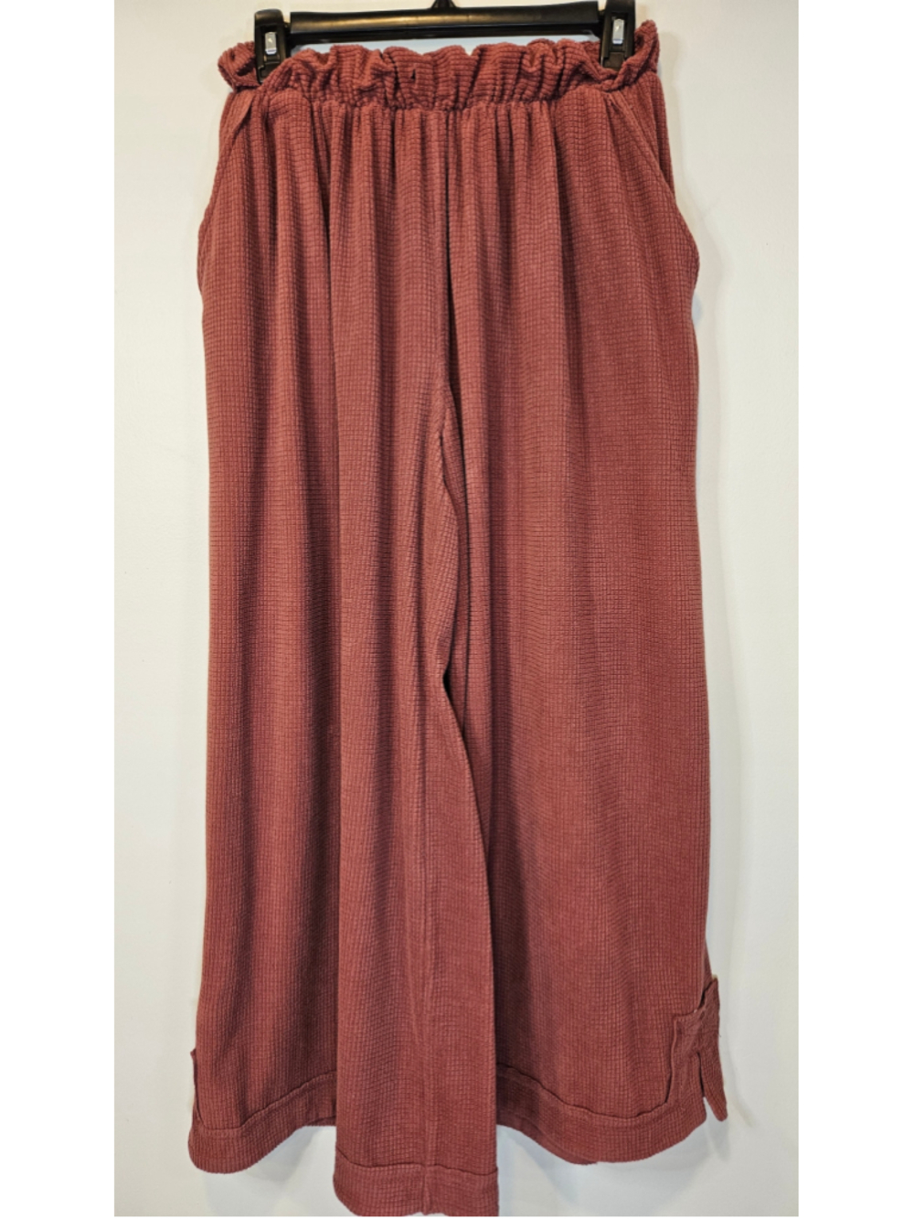 Free People Brown Textured Wide Leg Pants Pull On Boho Cropped